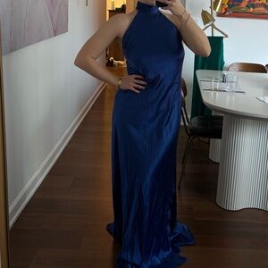 Royal blue Halter Satin Evening Gown